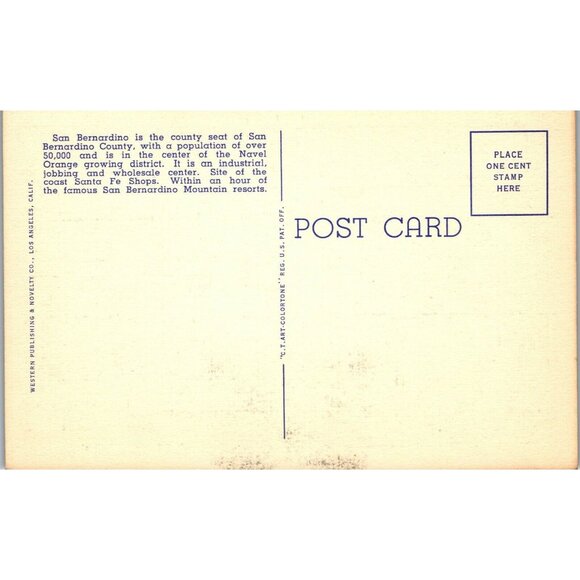 Postcard, Vintage, San Bernardino, Ca Aerial View, San Bernardino Mt - Picture 2 of 2